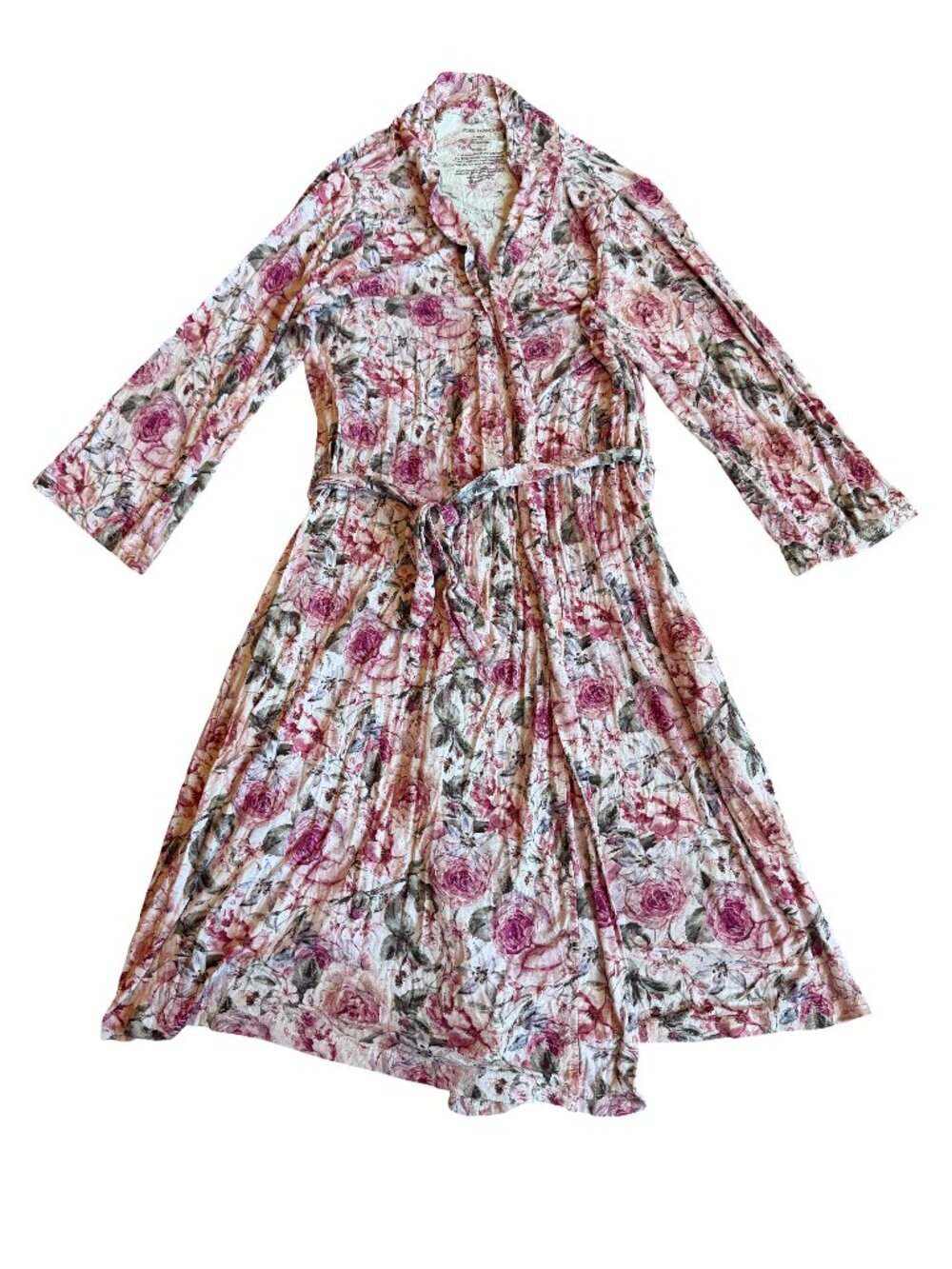 Posh Peanut Rose Print Robe Bumblebee Tie Waist Stretch Maternity Nursing Large
